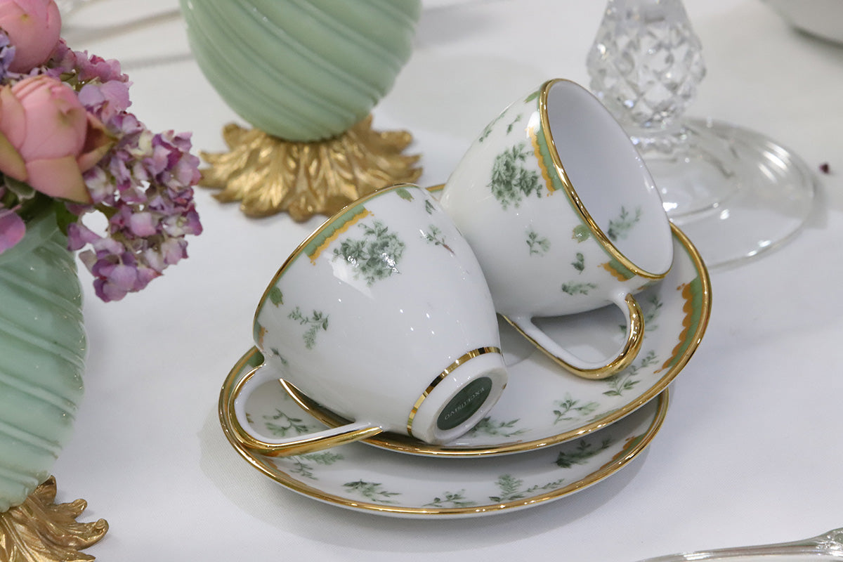 Kit Xícara de Café com Pires Coleção "Fleur" 8 Peças