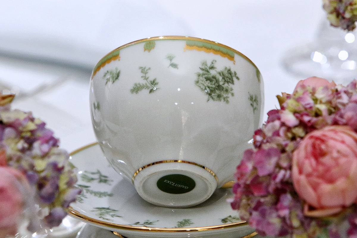 Kit Xícara de Café com Pires Coleção "Fleur" 8 Peças