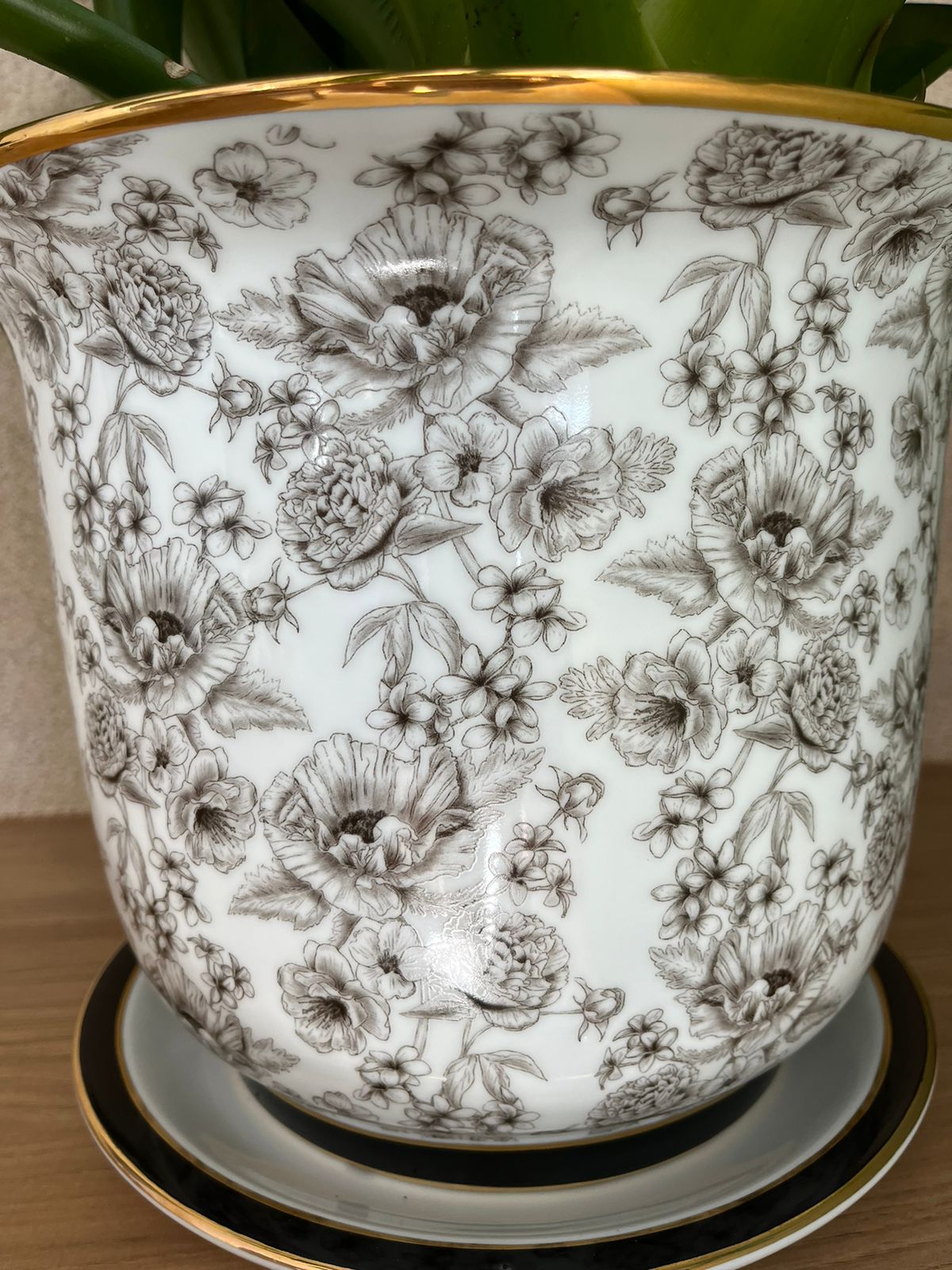 Vaso Cachepot Grande + Prato de base Coleção "Papoula"