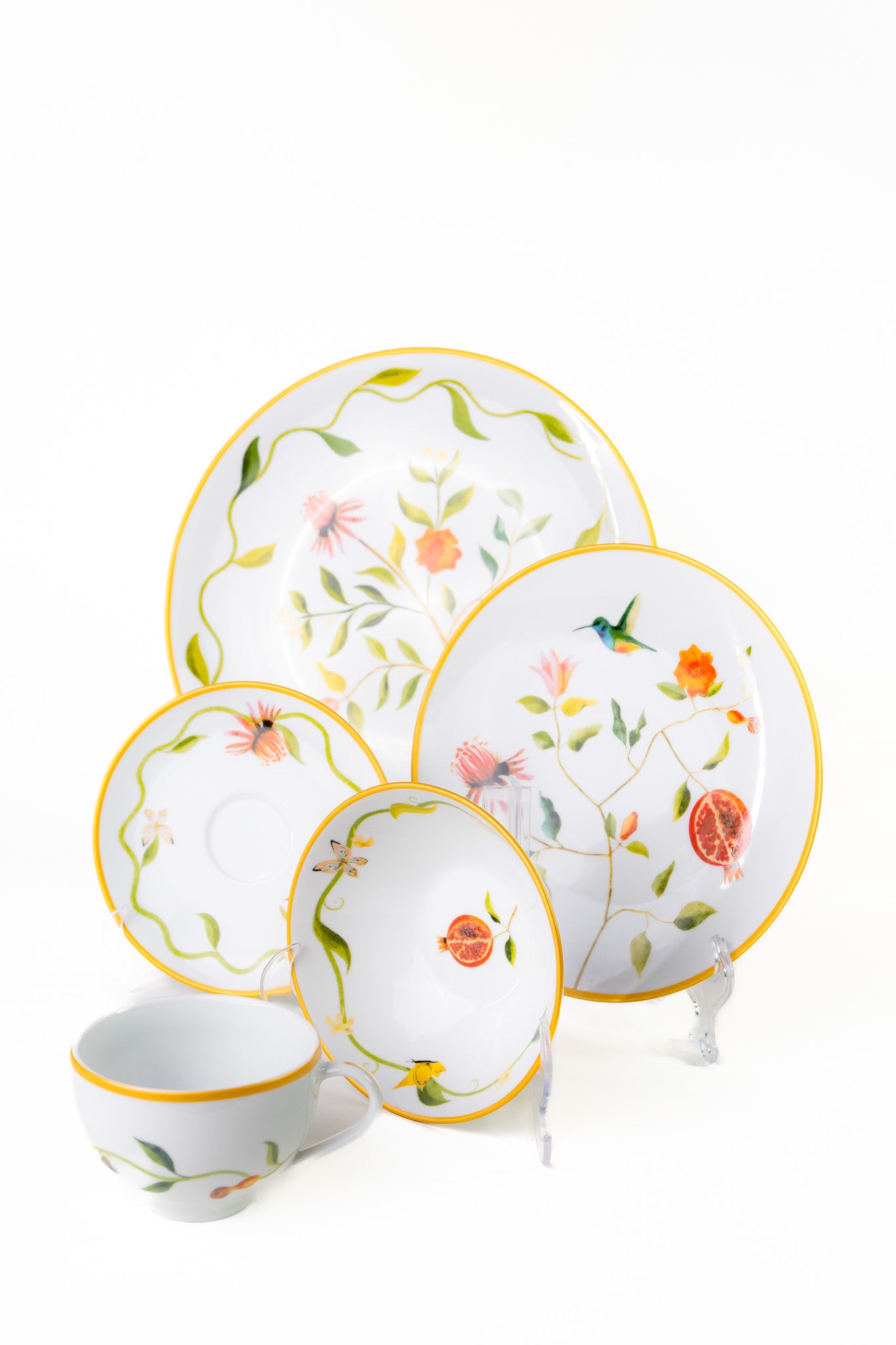 Kit Prato Sobremesa Coleção "Jardim de Romã" 6 Peças